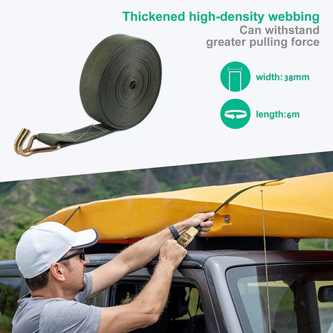 2000kg 6m Heavy Duty Ratchet Tie Down Straps with Adjustable Lashing Metal Claw J-Hooks,Tensioning Belt 38 mm for Material Handling Camping Moving