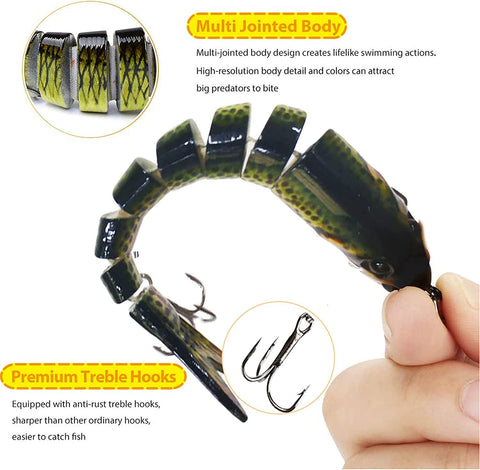 5Pcs Multi Jointed Bass Pike Fishing Lures with Storage Box, 3D Lifelike Artificial Segment Swimbaits Hard Treble Fishing Hooks Slow Sinking Lure