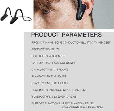 Sport Open-Ear Headphones, Wireless Bone Conduction Headset Bluetooth 5.0 Waterproof Sweatproof Earphone with Mic