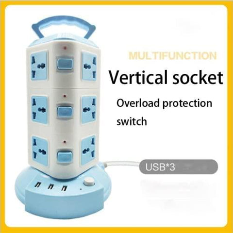 Extension Lead Tower 12 Way,2M Extension Cable Surge Protector with 3 USB Slots(2.1A),2500W/10A Vertical Power Strip