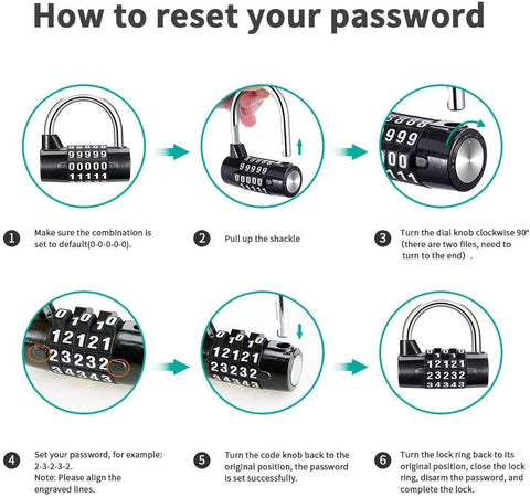 Zinc Alloy U-Shape Padlock, 5 Digit Dial Combination Password Code Lock, Resettable Heavy Duty