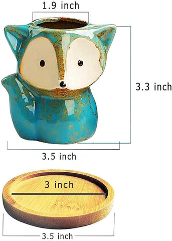 4 Pack Fox Shape Flower Pot Succulent Plant Pots, Mini 3.5in Cartoon Ceramic Flower Pot