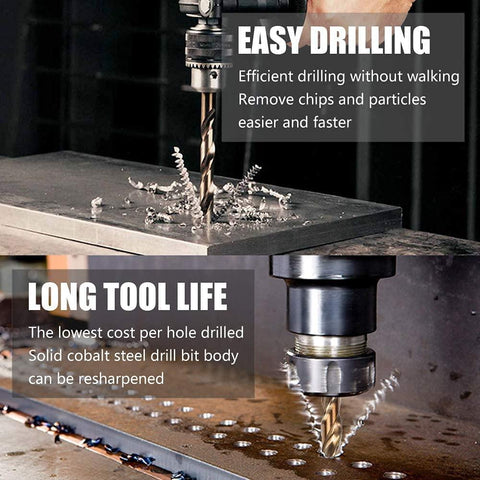 15 Piece Metric M35 Cobalt HSS Drill Bit Kit With Straight Shank For Drilling Cast Iron, Brass, Aluminium,Stainless Steel, Plastic