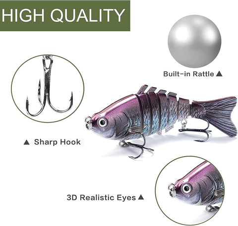 5Pcs Multi Jointed Bass Pike Fishing Lures with Storage Box, 3D Lifelike Artificial Segment Swimbaits Hard Treble Fishing Hooks Slow Sinking Lure