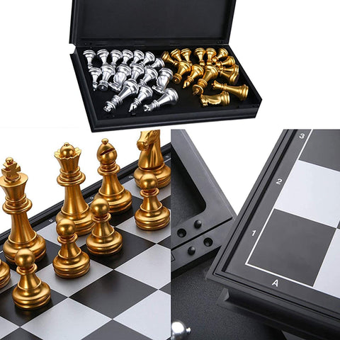 Magnetic Folding Gold and Silver Travel Chess Set, Classic Chess Board Game