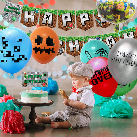 Magic Wizard, SetMC, SetRO - Birthday Party Supplies, Game Theme Party Decorations Set, Include Balloons, Happy Birthday Banner, Cake Topper