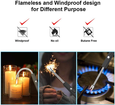 Candle Lighter, Upgraded USB Electric Lighter, Rechargeable Arc Lighter with LED Display, 360° Flexible Neck Flameless Lighters for Camping Cooking