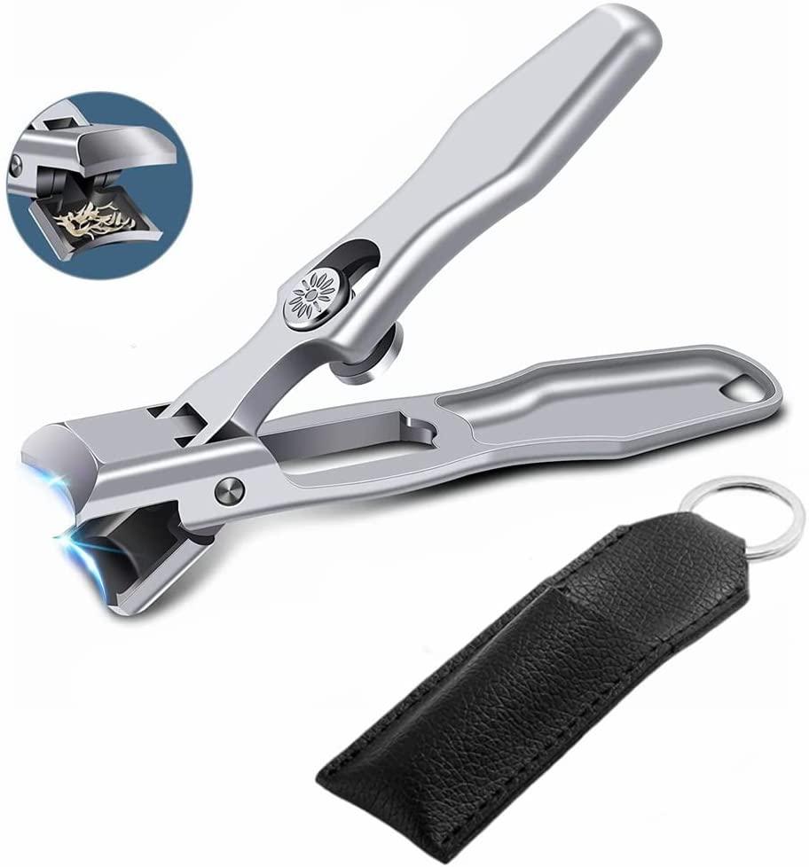 Nail Clippers for Thick Nails with Catcher -Wide Jaw Opening No Splash Stainless Steel Fingernail Clippers with Safety Lock -Men Women Adult Seniors