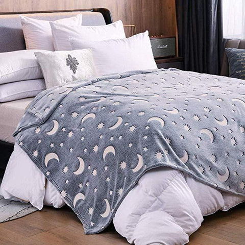 Luminous Blanket,Super Soft Flannel Sun And Moon Print Luminous Blanket Bed Sheet for Children and Adults,Portable Blankets Light Weight Keep Warm