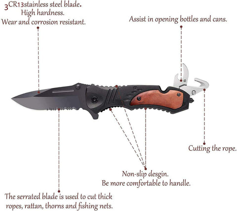 Folding Pocket Knife,Multitool Diving Knife Rope Cutter Bottle Opener Tool