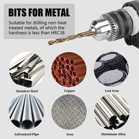 15 Piece Metric M35 Cobalt HSS Drill Bit Kit With Straight Shank For Drilling Cast Iron, Brass, Aluminium,Stainless Steel, Plastic