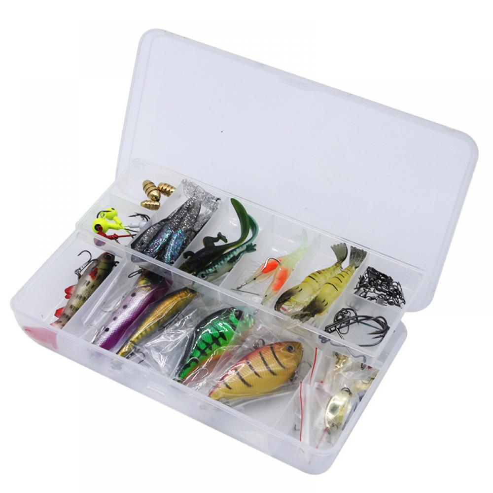 44 Pcs Fishing Lures Mixed Hard Baits Soft Baits Popper Crankbait VIB Topwater DIY Luminous Floating Fishing Lures Hooks Kit with Fishing Tackle Box