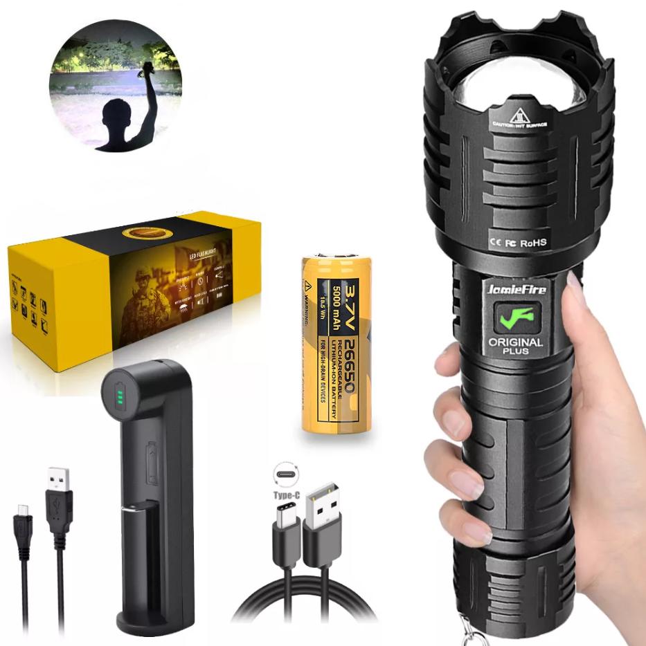 Telescopic Zoom Flashlight, 3800 Lumens, XHP160 Lamp Beads 5 Modes USB Rechargeable Torch, IPX5 Flashlamp for Long Lasting Use for Camping ,Emergency