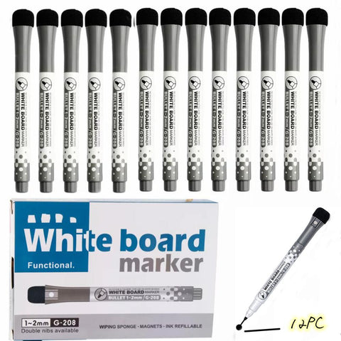 12 Fine Tip Dry Erase Markers - Whiteboard Markers Magnetic Dry Erase  Markers with Eraser, Low Odor