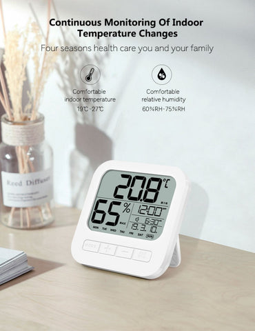 Indoor Digital Thermometer Hygrometer, Accurate Room Temperature Gauge Humidity Monitor with Alarm Clock- Easy to Read, Max / Min Records, LCD Display