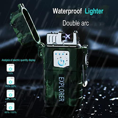 USB Rechargeable Dual Arc Plasma Lighter - Windproof Waterproof Flameless Electric Lighter for Camping, Hiking