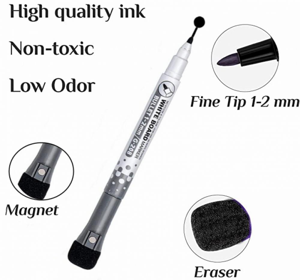 Magnetic Dry Erase Markers with Eraser Low Odor Fine Tip Whiteboard Pens  Pack