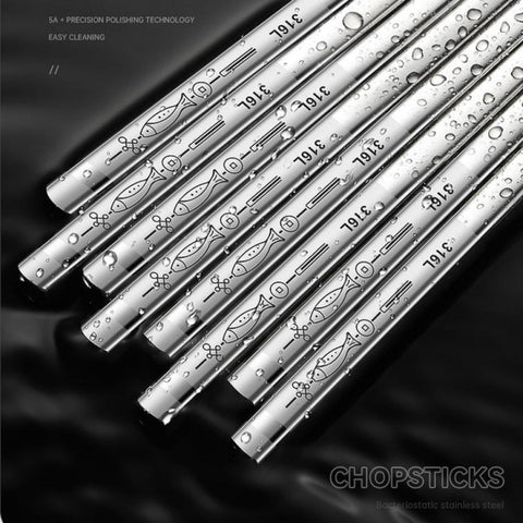 Stainless Steel Chopsticks, Reusable Square Lightweight 316L/ 304 Metal Non Slip Chopsticks, Japanese Chinese Korean Chopstick Dishwasher Safe