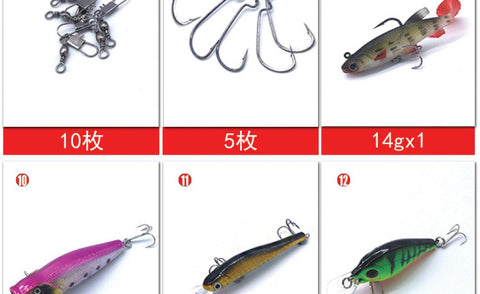 44 Pcs Fishing Lures Mixed Hard Baits Soft Baits Popper Crankbait VIB Topwater DIY Luminous Floating Fishing Lures Hooks Kit with Fishing Tackle Box