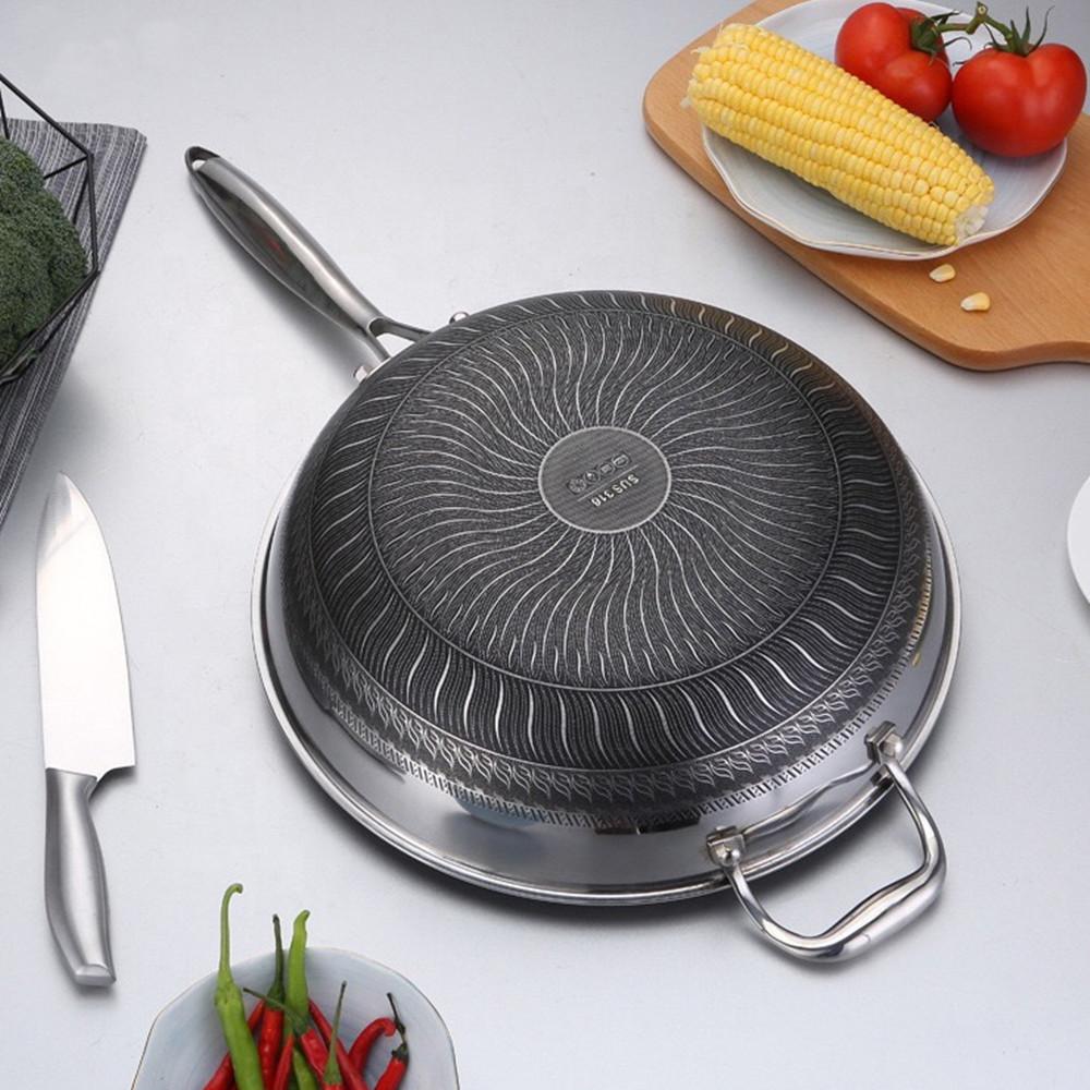 Frying Pan Stainless Steel Honeycomb Cooking Double Sided Non