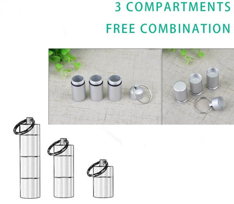 3PCS Portable Pill Case Keychain,3 Compartment Aluminum Alloy BPA Free Waterproof Sealed Pill Boxes and Stackable Organizer Daily Pill Container