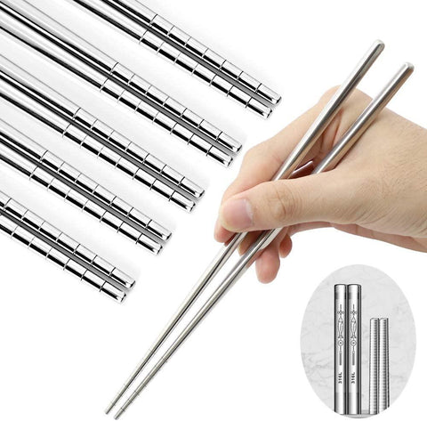 Stainless Steel Chopsticks, Reusable Square Lightweight 316L/ 304 Metal Non Slip Chopsticks, Japanese Chinese Korean Chopstick Dishwasher Safe