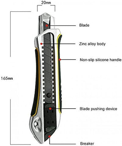 18MM Utility Knife Zinc Alloy Tough Snap Off Lock Heavy-Duty Tools,Retractable Blade Metal Cutter Small Knife,Suitable for Garden Office Arts Crafts